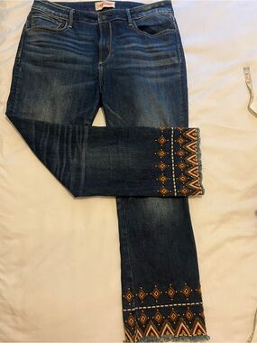 Driftwood Embroidered Cropped Jeans | Size 31| Boho Chic